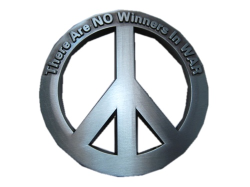 Peace Symbol NO Winners in War Belt Buckle