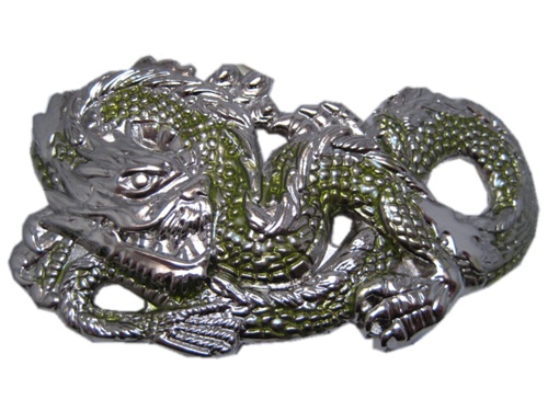 Chrome and Green Dragon Belt Buckle