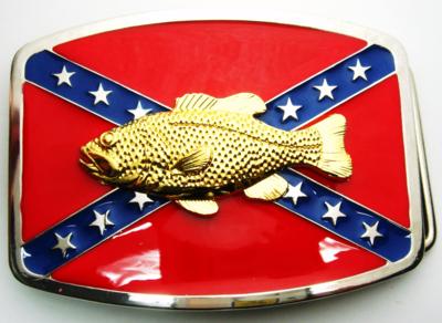 confederate flag fish gold belt buckle