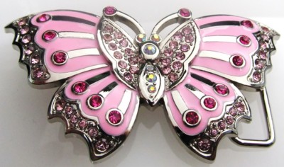 butterfly pink with hot pink dots belt buckle