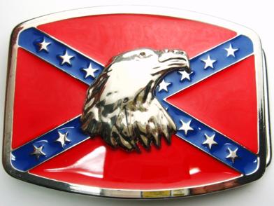 confederate flag with eagle head silver tone belt buckle