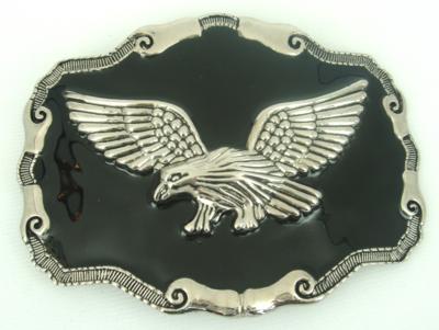 eagle flying silver and black enamel background belt buckle western style