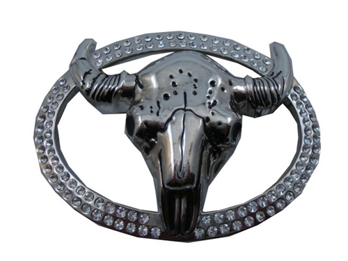 Bullskull with Rhinestone Oval Belt Buckle