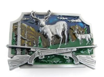 deers in the woods with double riffle belt buckle western beltbuckle style