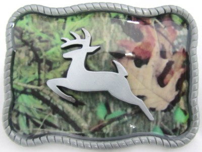 deer jumping camouflage belt buckle