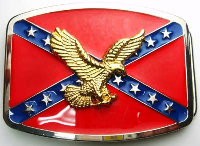 confederate flag square with flying eagle gold belt buckle