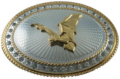 flying bat on oval with stones big two tone belt buckle western beltbuckle style