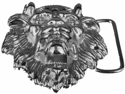 lion head cutout silver belt buckle