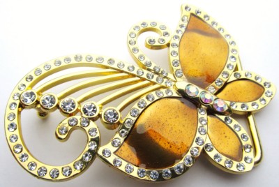 butterfly with long anthenas gold with stones belt buckle