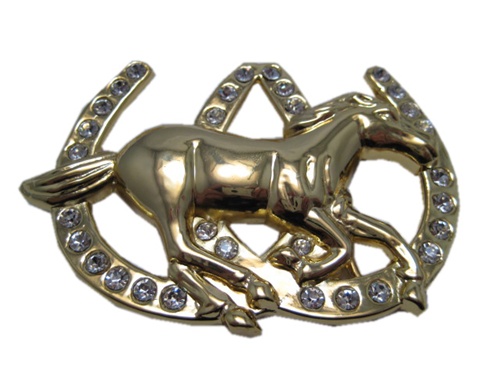 Gold Horse and Horseshoes Belt Buckle
