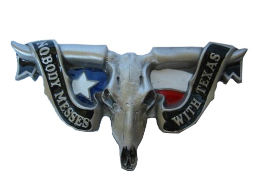 Nobody Messes With Texas Bullhorn Belt Buckle
