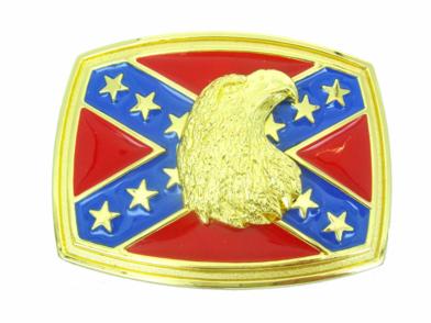 confederate flag square with eagle gold head belt buckle