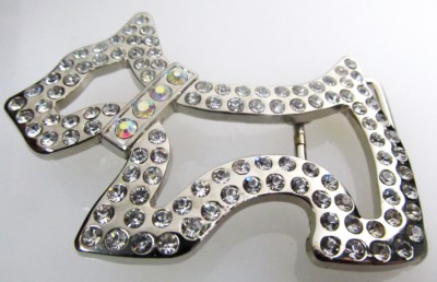 dog cut out silver with stones belt buckle