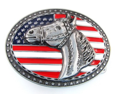horse head with us flag oval belt buckle western beltbuckle style