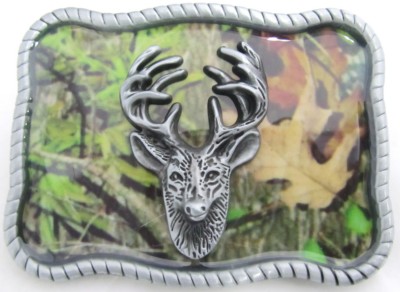 deer head with horns camouflage belt buckle