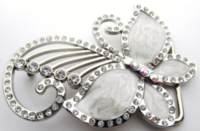butterfly with long anthenas silver with stones belt buckle