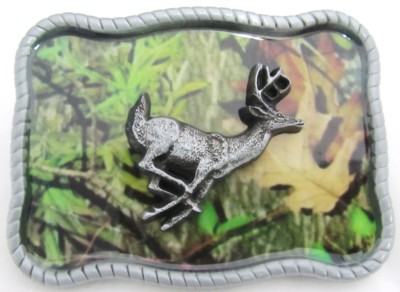 deer running camouflage belt buckle