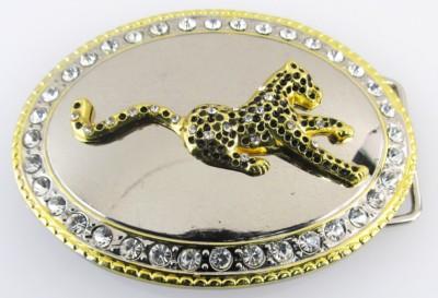 panther with black stones two tone oval belt buckle