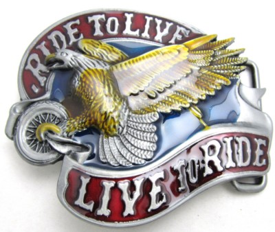eagle on wheels ride to live  live to ride belt buckle
