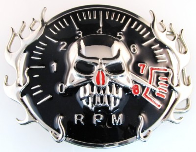 rpm meter with skull belt buckle