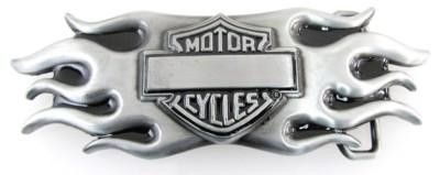 bikers shield with flames cut out gray belt buckle