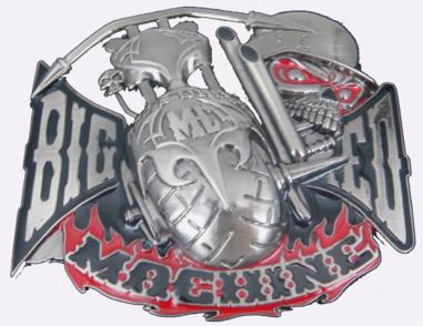 biker big red machine w/muffler med silver and red belt buckle