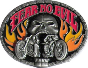 Fear No Evil Skull and Bikes Belt Buckle