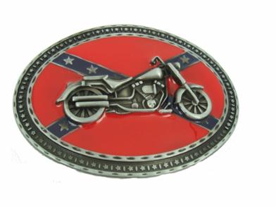 confederate flag with motorcycle on oval  belt buckle