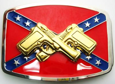 confederate flag with gold gun square belt buckle