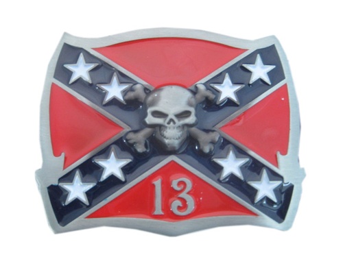 Confederate Rebel Flag with Skull Belt Buckle