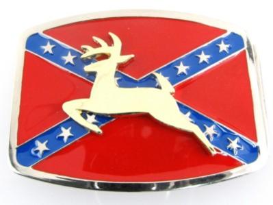 confederate flag with gold deer belt buckle