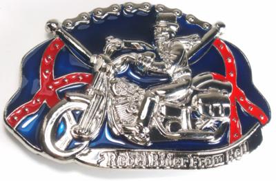 rebel rider from hell skeleton riding a biker silver belt buckle