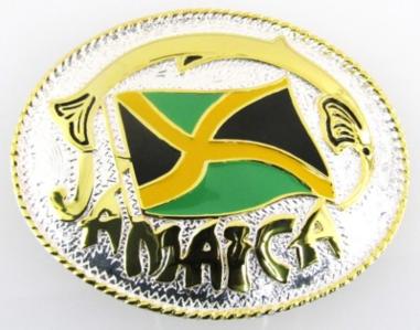 jamaica oval flag two tone belt buckle