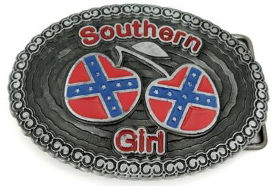 rebel flag cherries shape southern girl on oval belt buckle