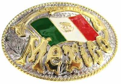 mexico flag oval belt buckle
