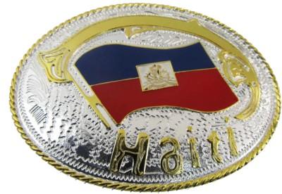 haiti oval flag two tone belt buckle