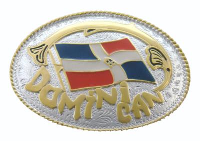 dominican republic small oval flag two tone belt buckle