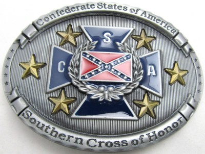 rebel flag with csa and southern cross of honor belt buckle