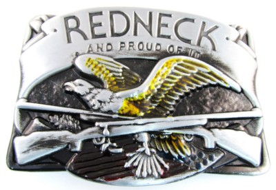 redneck with flying eagle and crossed riffles belt buckle