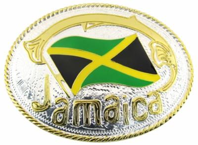jamaica small oval flag two tone belt buckle