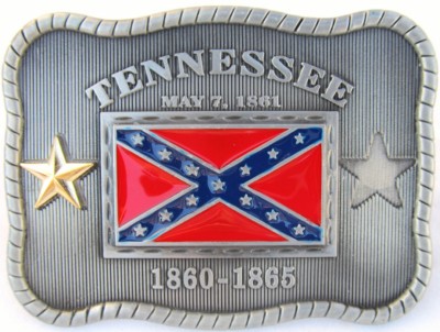 confederate state of tennessee with rope edge square frame rebel belt buckle