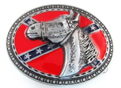 horse head with confederate flag oval belt buckle