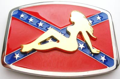 confederate flag with silver naked lady square belt buckle