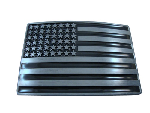 Black and Metal USA Flag Belt Buckle
