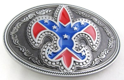 confederate flag inside fleur de liz oval belt buckle