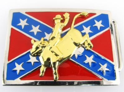 confederate flag with gold bull rider belt buckle western beltbuckle style