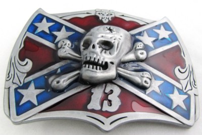 confederate flag with crossed bone skull and number 13 belt buckle