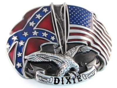 flying eagle with confederate and usa flags belt buckle
