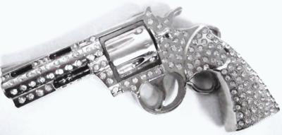 revolver with stones cutout silver belt buckle