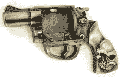 gun with skull cutout brass belt buckle